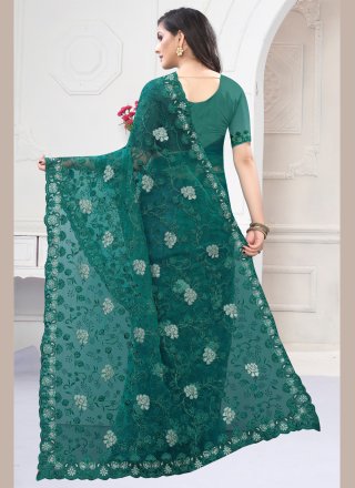 Net Designer Saree in Green