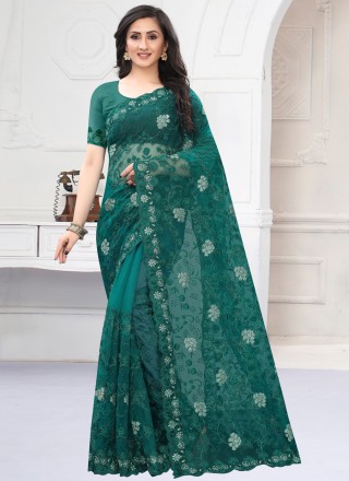Net Designer Saree in Green