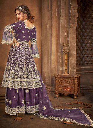 Net Embroidered Designer Pakistani Suit in Purple