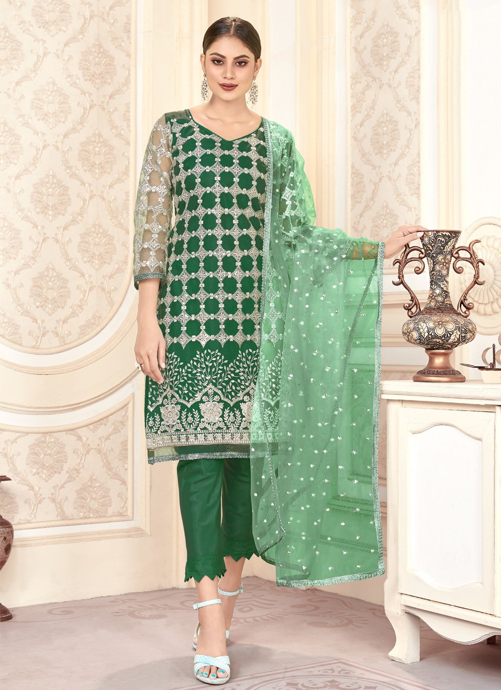 Net Green Designer Salwar Suit