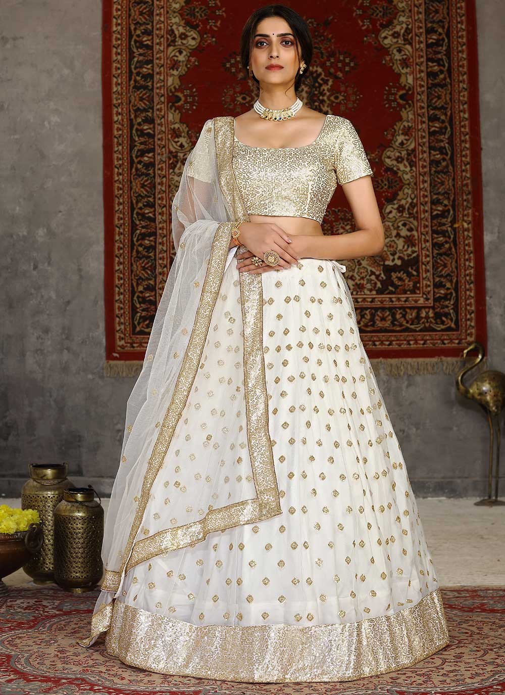 Latest Lehenga Choli Off White Pakistani Bridal Dress Online – Nameera by  Farooq
