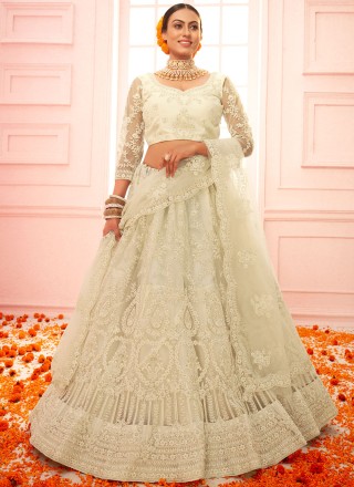 Women Designer Off White Embroidered Heavy Silk Bridal Wedding Lehenga Choli  - CRAZYCLOTHS
