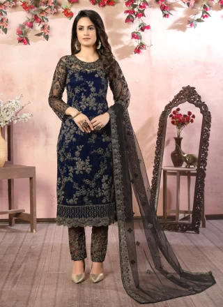 Net Pant Style Suit in Black and Blue