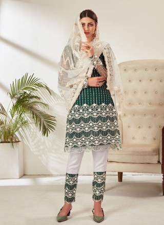 Net Pant Style Suit in Green