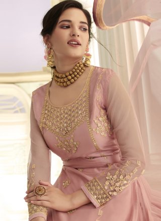 Net Pink Embroidered Pant Style Suit