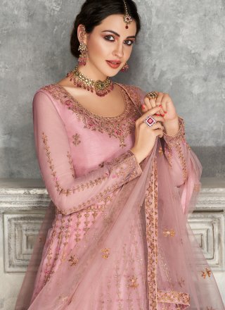 Net Pink Floor Length Anarkali Suit