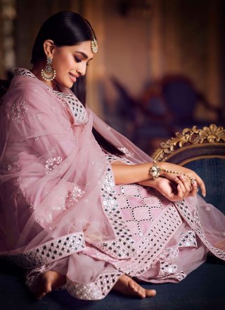 Net Pink Thread Designer Pakistani Salwar Suit