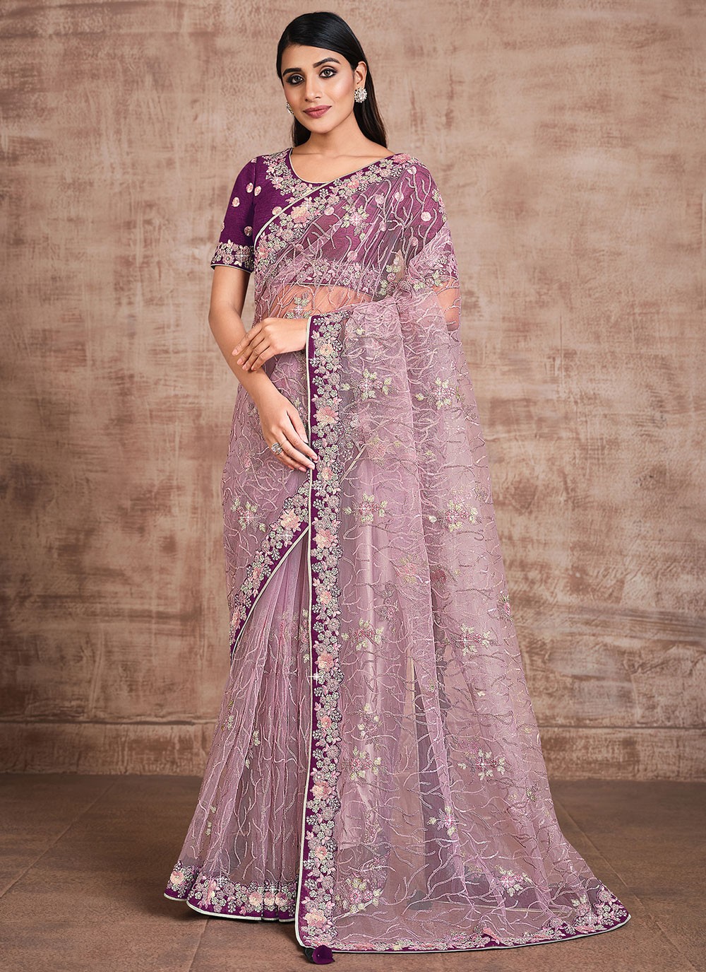 Net Resham Lavender Classic Saree