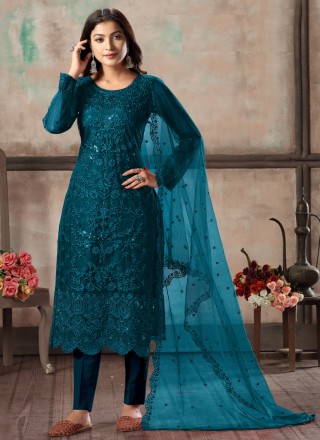 Turquoise Teal Indian Punjabi Salwar Suit, Stitched 3 deals piece suit