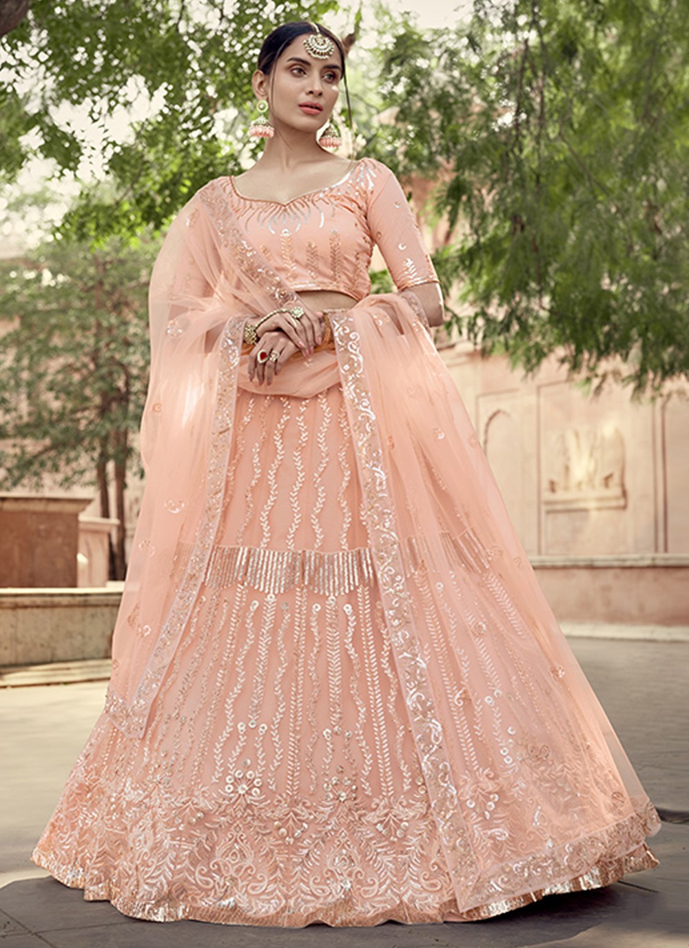 Shop Bollywood Lehenga - Peach Designer Embroidery Wedding Lehenga Choli At  Hatkay