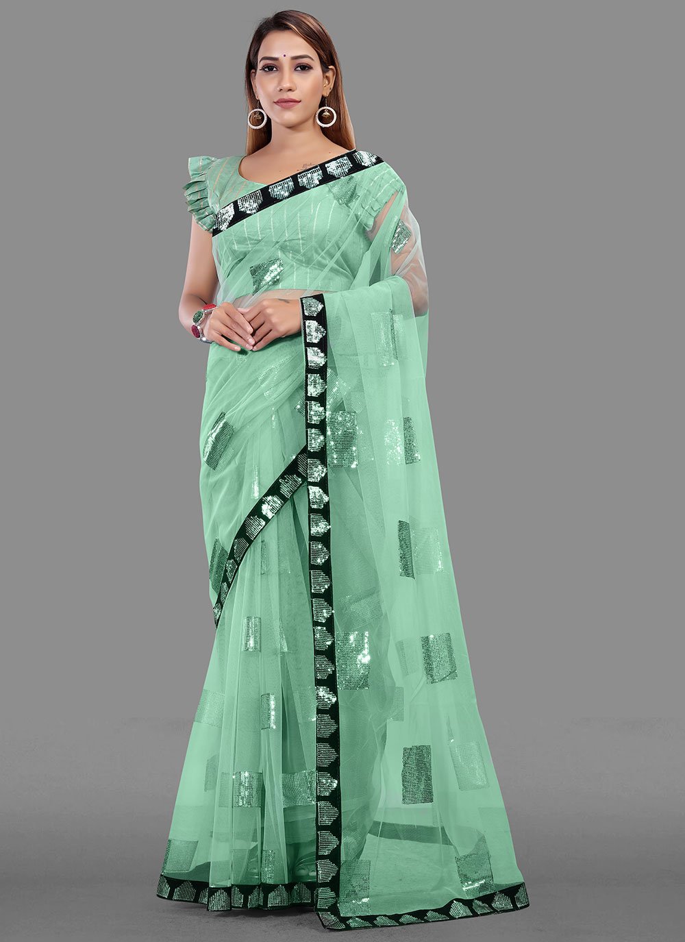 Net Trendy Saree in Green