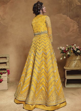 Net Yellow Floor Length Anarkali Suit