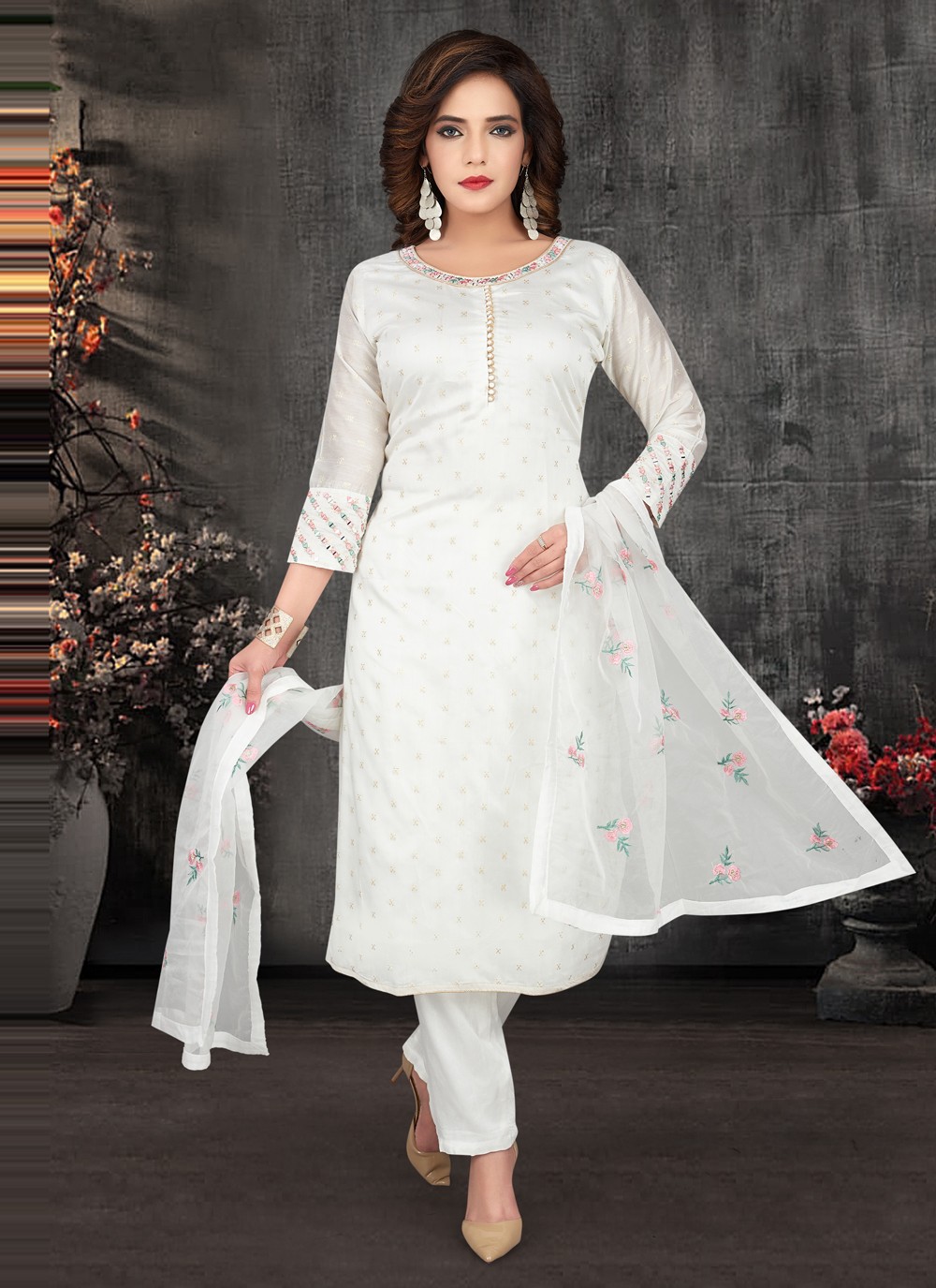 Off White Embroidered Festival Anarkali Suit