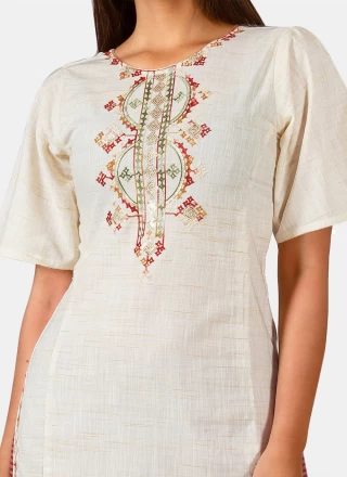 Off White Embroidered Khadi Party Wear Kurti