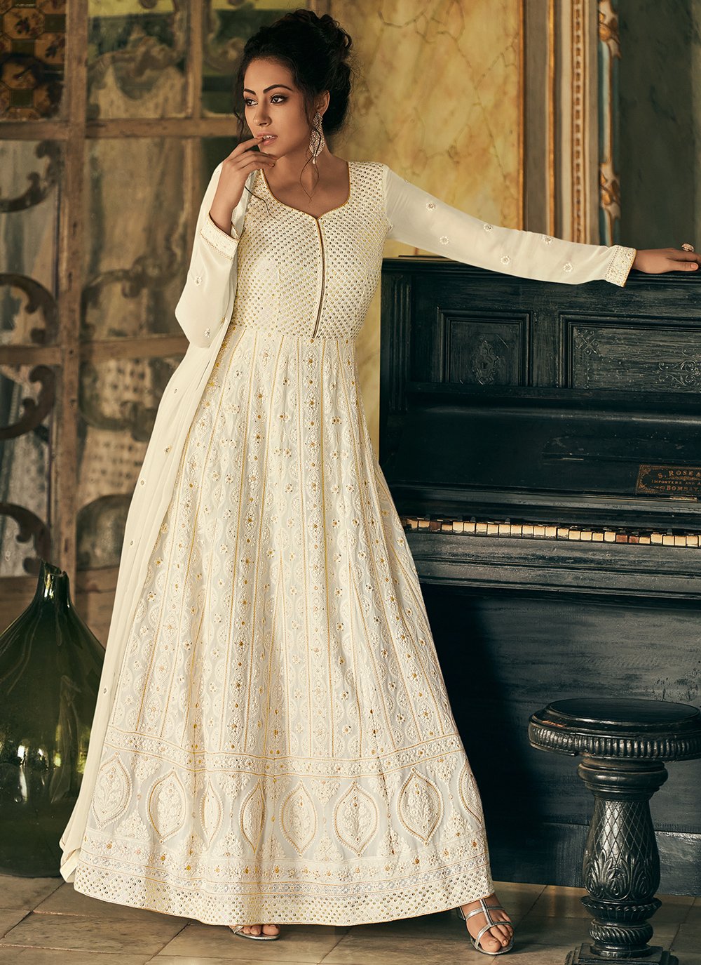 Navratri Dresses White Anarkali Suits Salwar Kameez Online Shopping -  Andaaz Fashion USA