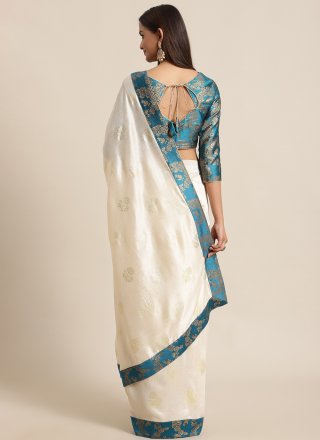 Off White Foil Print Silk Traditional Saree
