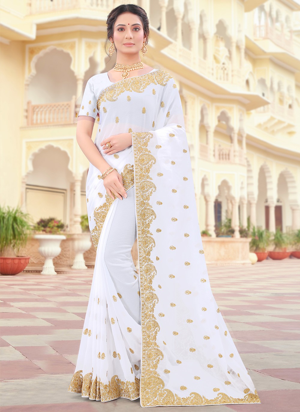 Look at Designer White Sarees - White Color Saree Online