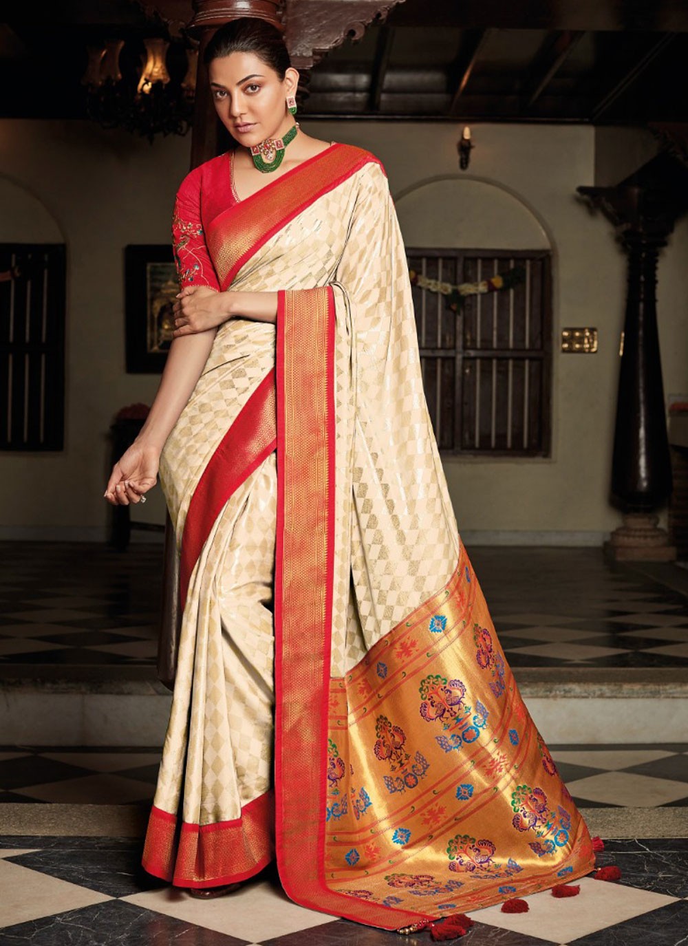 Buy Online Georgette Embroidered Off White Contemporary Style Saree :  242678 -