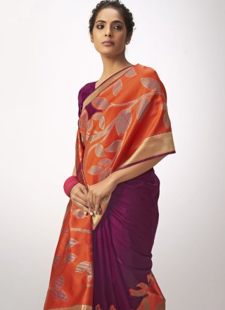 Orange and Purple Party Cotton Silk Trendy Saree