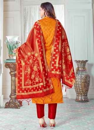 Orange Art Banarasi Silk Woven Pant Style Suit