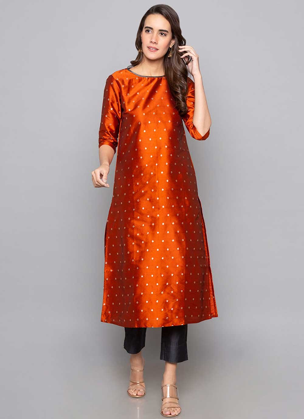 Orange kurtis design best sale