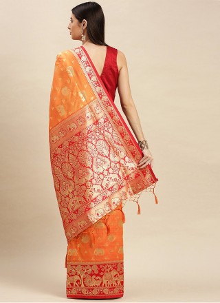 Orange Banarasi Silk Weaving Designer Traditional Saree