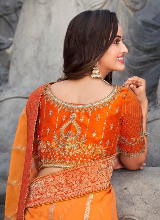 Orange Embroidered Silk Designer Traditional Saree