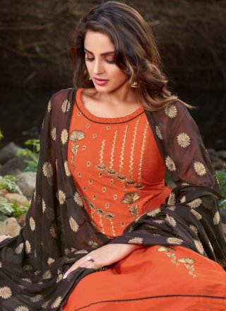 Orange Festival Banarasi Silk Designer Salwar Suit
