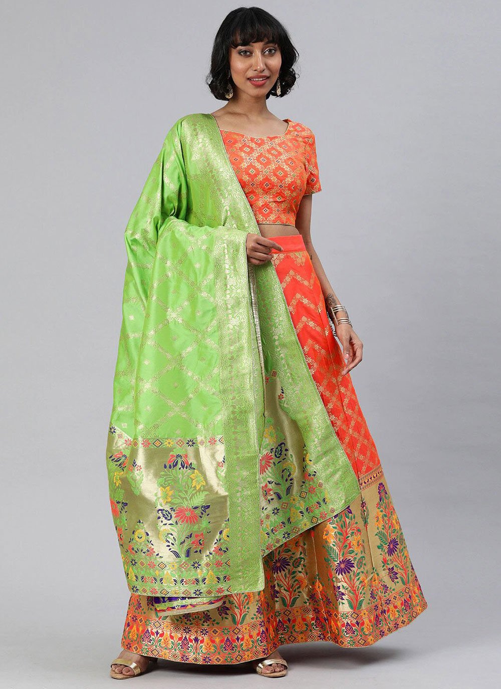 Beige Embroidered Lehenga With Shibori Dupatta – Swati Vijaivargie