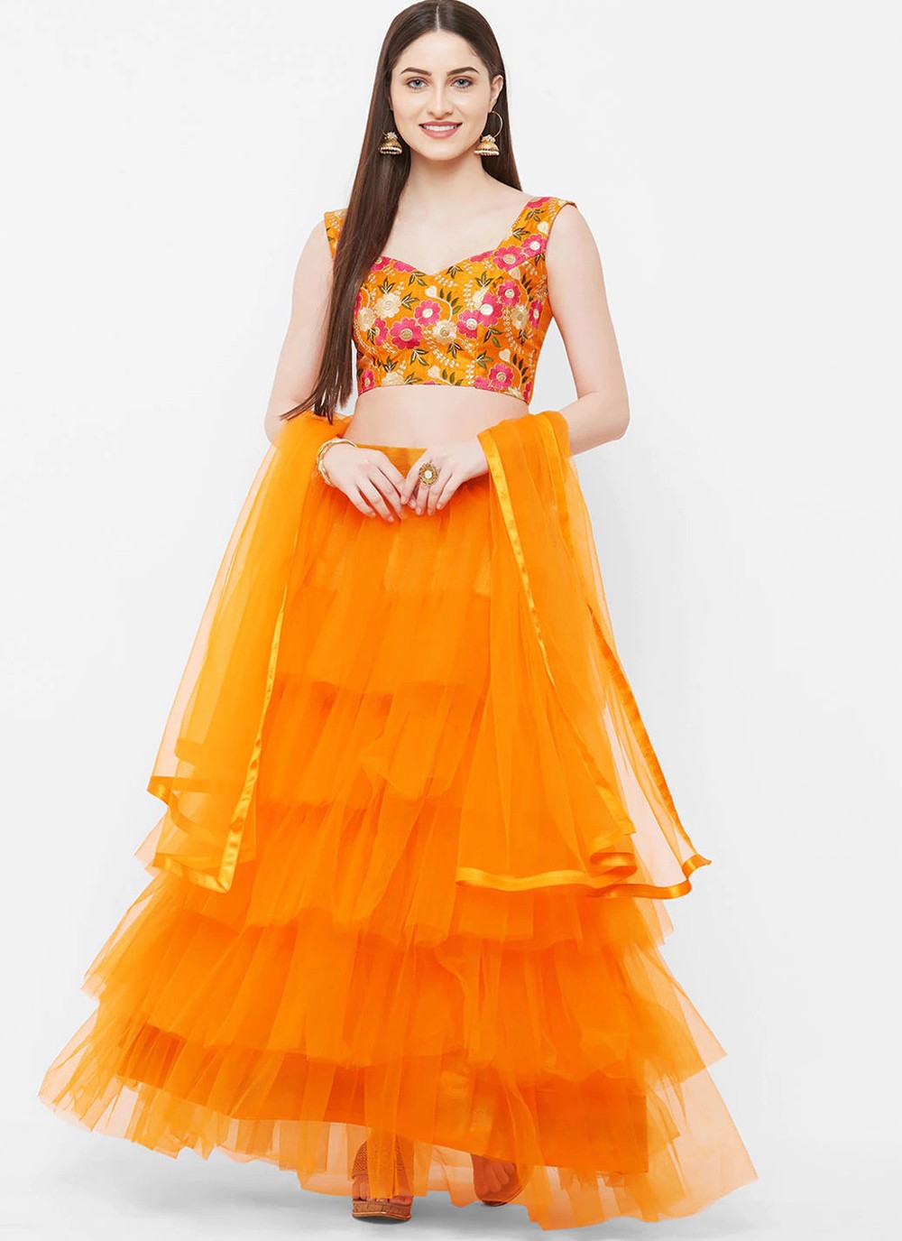 Buy Green and Orange Sangeet Lehenga Choli : 208928 -
