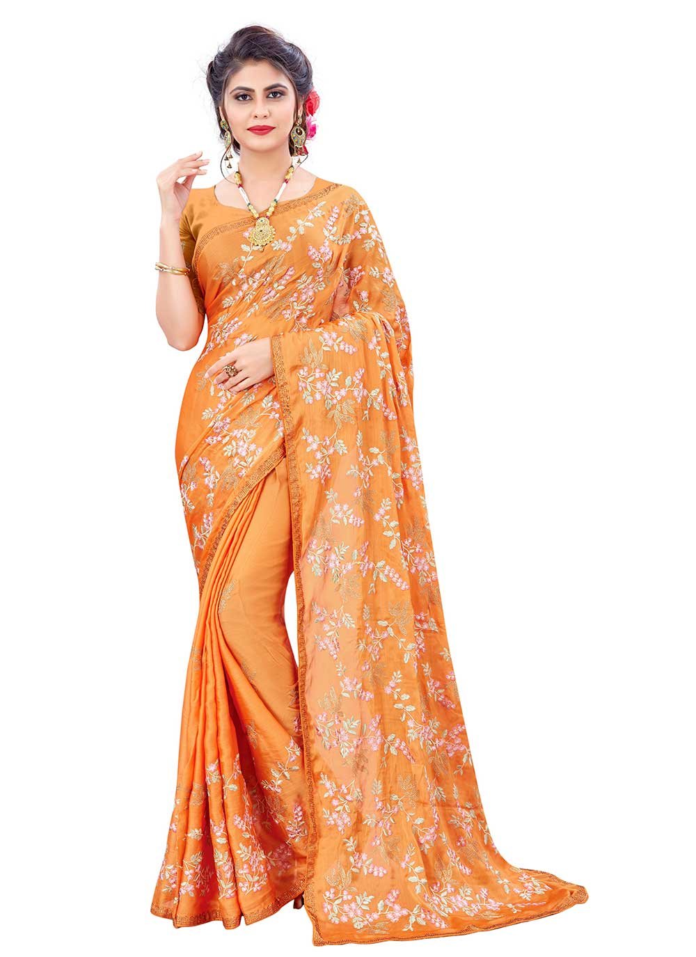 Orange Sangeet Classic Designer Saree