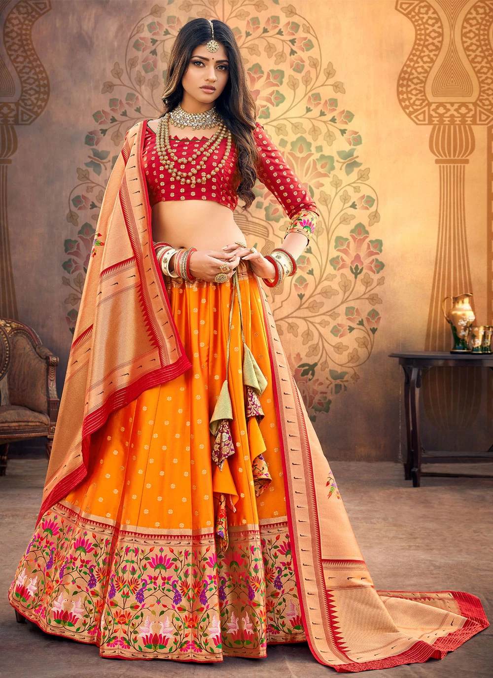 Orange And Blue Party Wear Embroidery Semi Stitched Polyester Lehenga For  Ladies With Net Dupatta at Best Price in Bhopal | Rajgharana Sarees