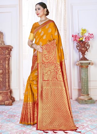 Orange Woven Designer Traditional Saree