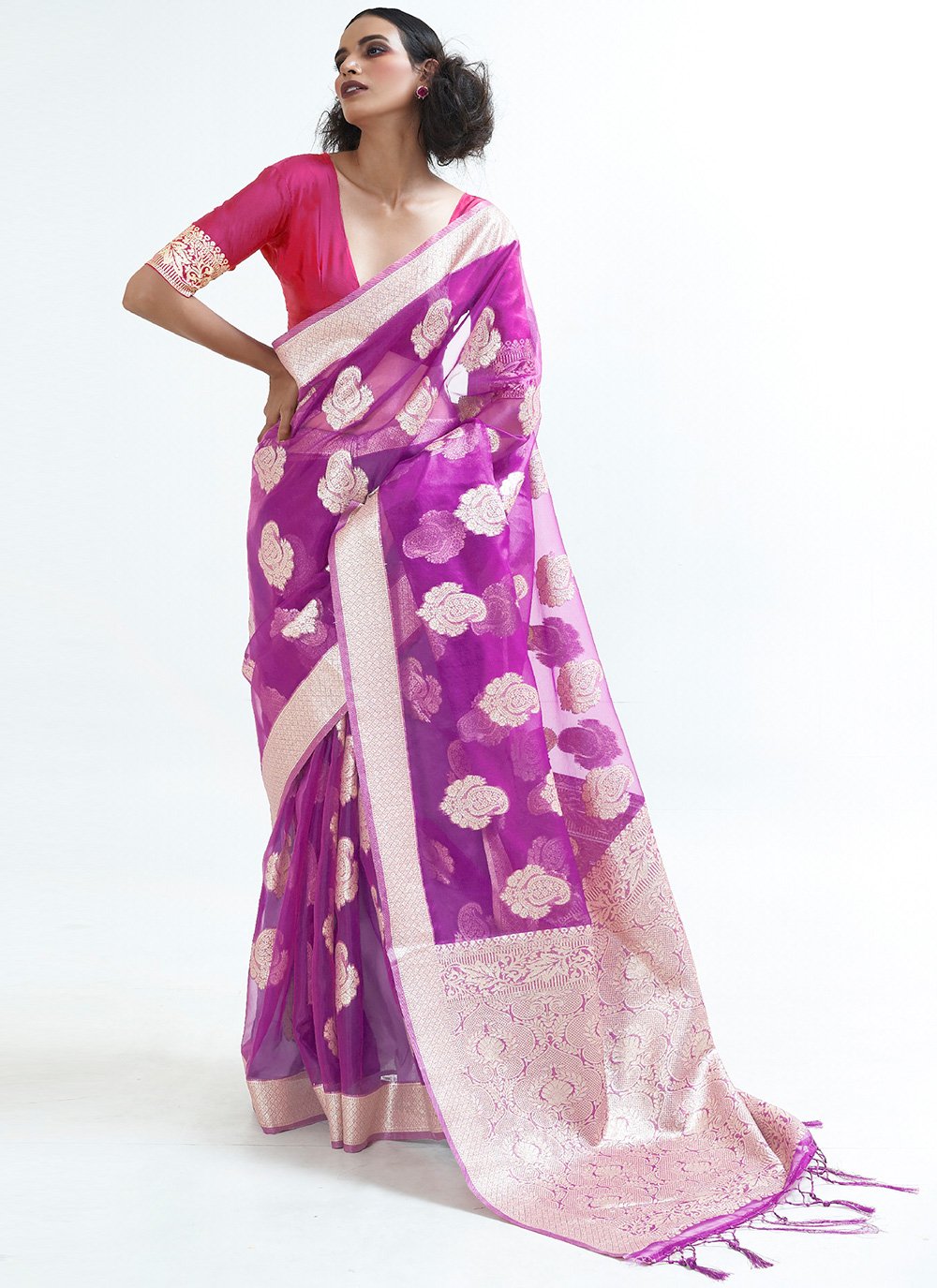 Organza Purple Weaving Traditional Designer Saree