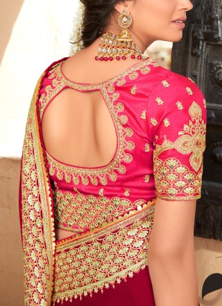 Patch Border Silk Designer Saree in Rani