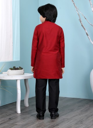 Patchwork Cotton Silk Maroon Kurta Pyjama