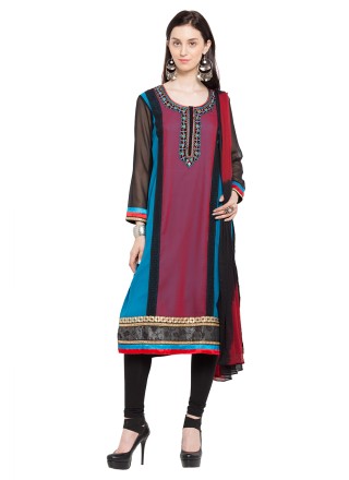 Patchwork Multi Colour Faux Georgette Readymade Anarkali Salwar Suit