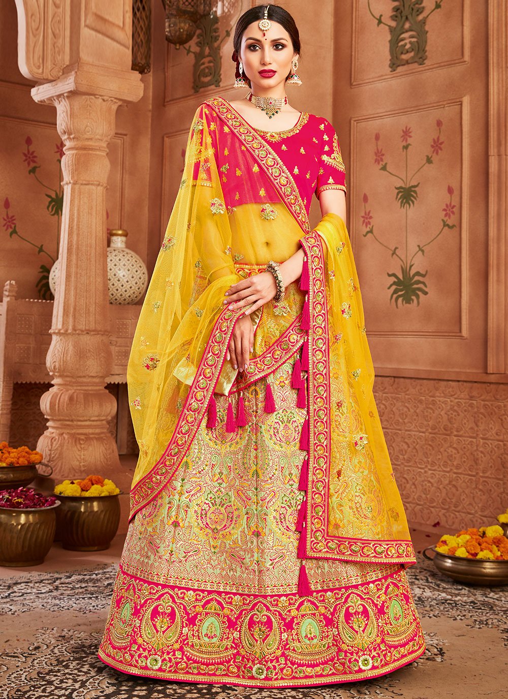 15834 LATEST DESIGNER WEDDING HALDI SPECIAL MOM AND DAUGHTER MATCHING YELLOW  LEHENGA CHOLI - Reewaz International | Wholesaler & Exporter of indian  ethnic wear catalogs.