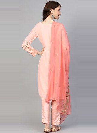 Peach Embroidered Pant Style Suit