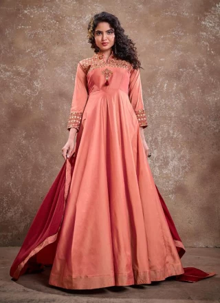 Peach Embroidered Readymade Anarkali Suit