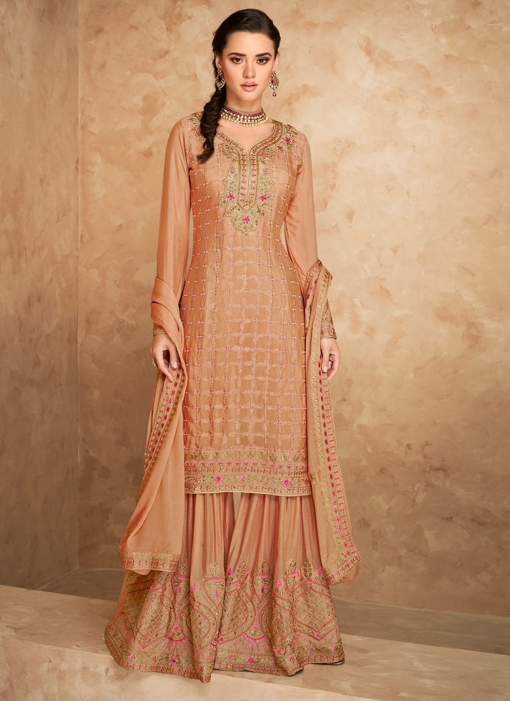 Peach Faux Georgette Designer Pakistani Suit