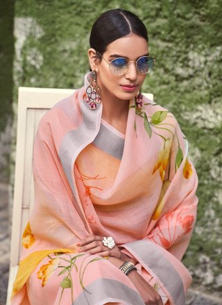 Peach Printed Silk Saree