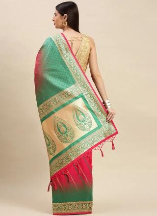 Pink and Sea Green Weaving Festival Traditional Designer Saree