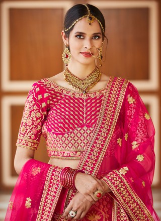 Pink Bridal Velvet Designer Lehenga Choli