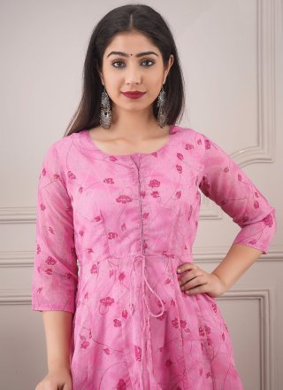 Pink Chanderi Readymade Designer Gown