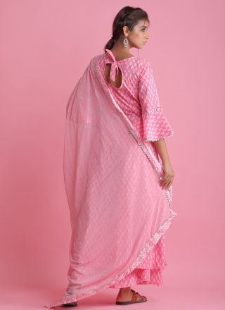Pink Cotton Block Print Readymade Suit