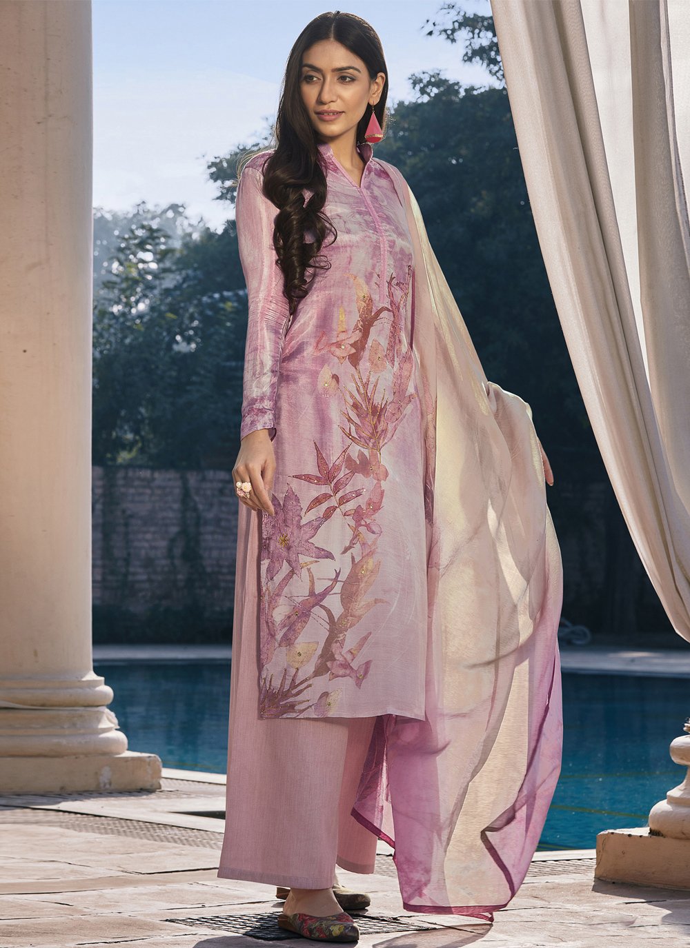 Buy Pink Digital Print Satin Designer Pakistani Suit 180581
