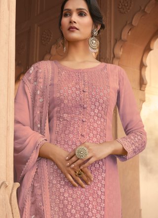 Pink Embroidered Georgette Designer Pakistani Salwar Suit