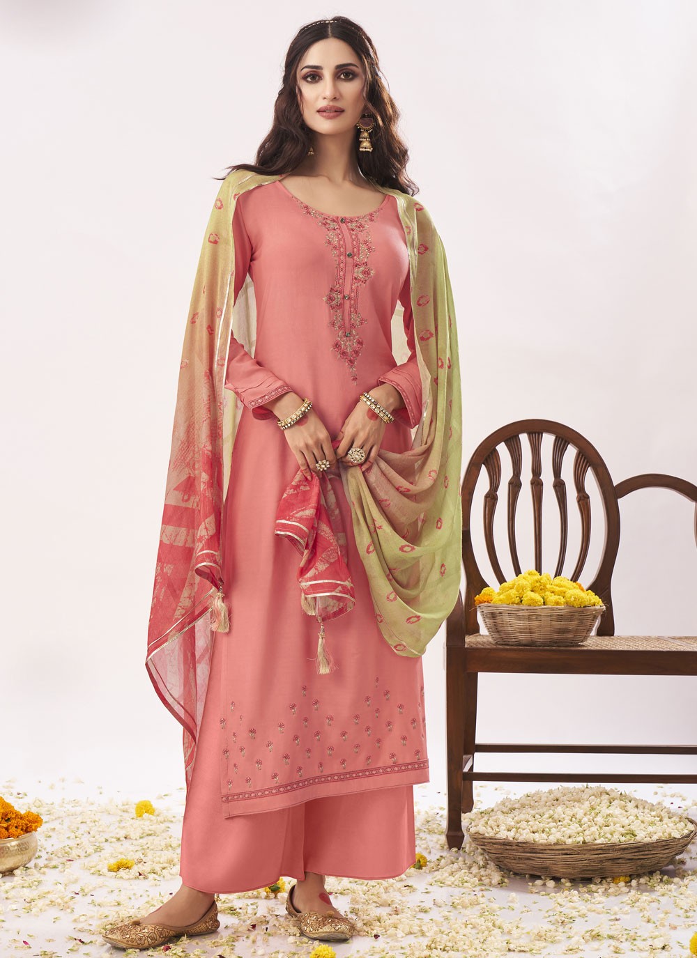 Pink Embroidered Muslin Designer Pakistani Suit