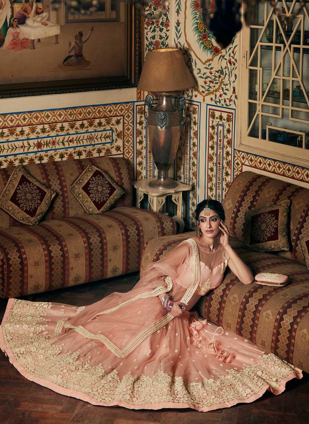 Image may contain: 1 person, sitting and indoor | Pink bridal lehenga, Bridal  lehenga, Designer bridal lehenga